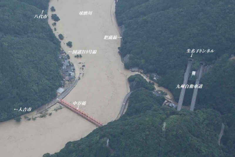 JR九州肥薩線で球磨川第一橋りょうなど流出