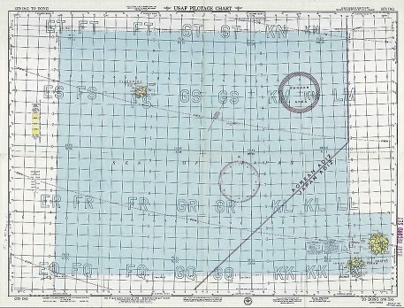 １９５３年の航空図。竹島と鬱陵島の間の点線を「国境線」としている（米国立公文書館所蔵、日本国際問題研究所提供）_縮小版